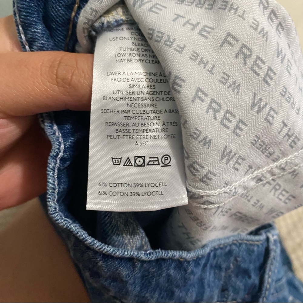 Free People Westward Denim Barrel Baggy Embroidered Jeans Shells Sea Seashell 31 - Picture 4 of 5